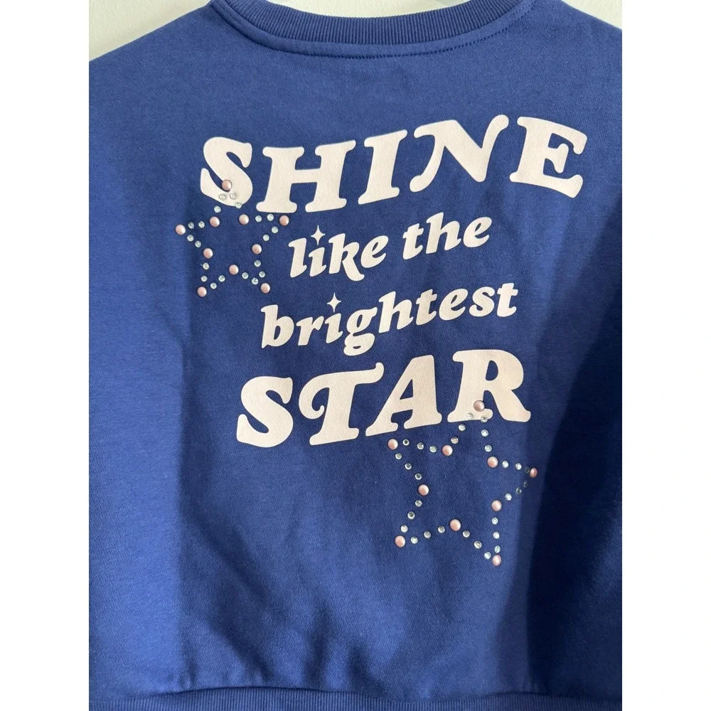 Cat Jack Follow The Stars‎ Sweatshirt Girls Size M 8 Blue Rhinestone Graphic